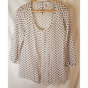 Elle Blouse Women's Medium Polka Dot 3/4 Sleeve Ruffle Career Shirt Top‎ VTG